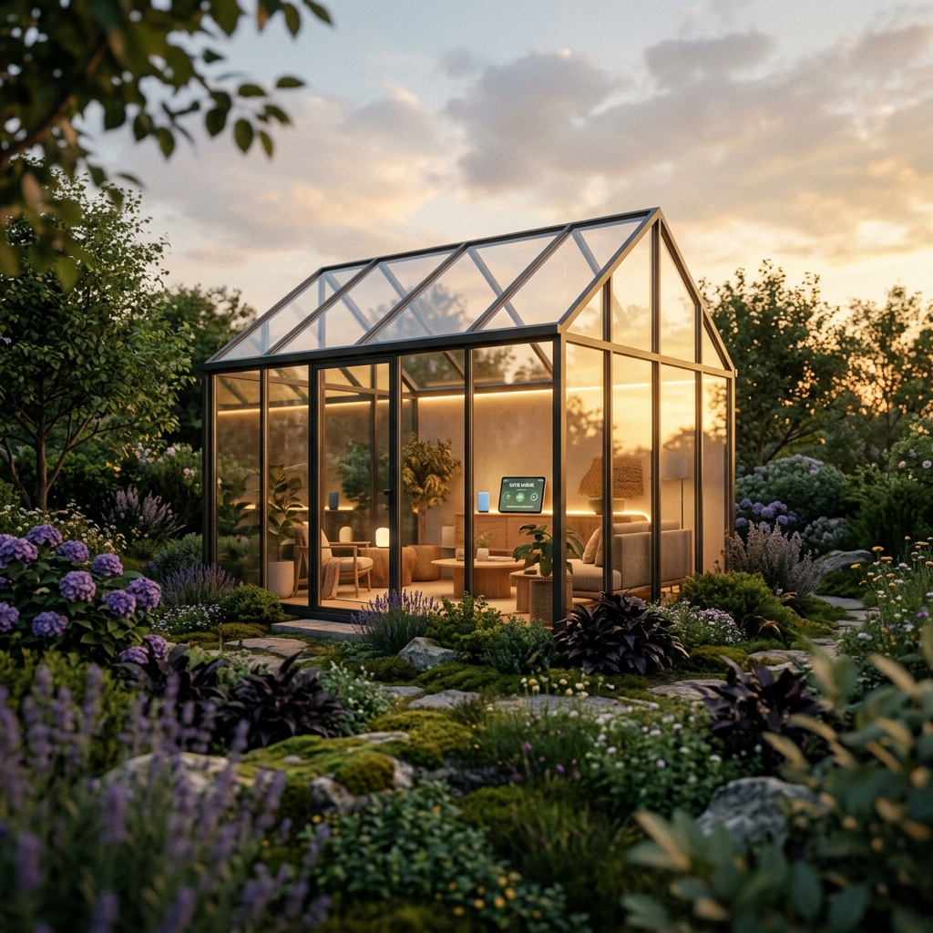 A glowing glass house